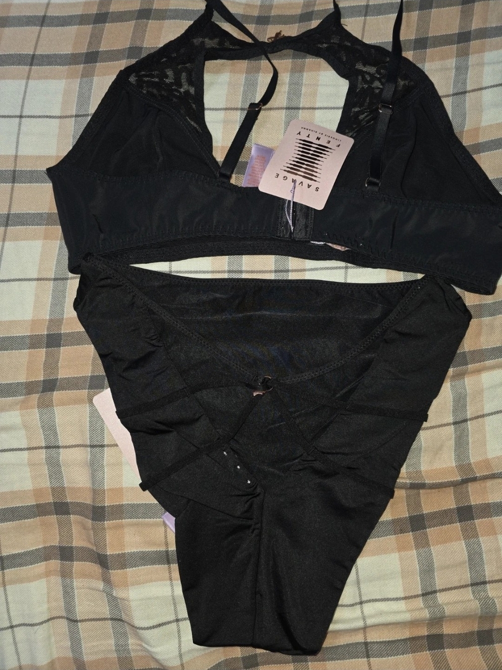 Savage X Fenty Black Lace Triangle Bralette & Strappy High-Cut Brief
